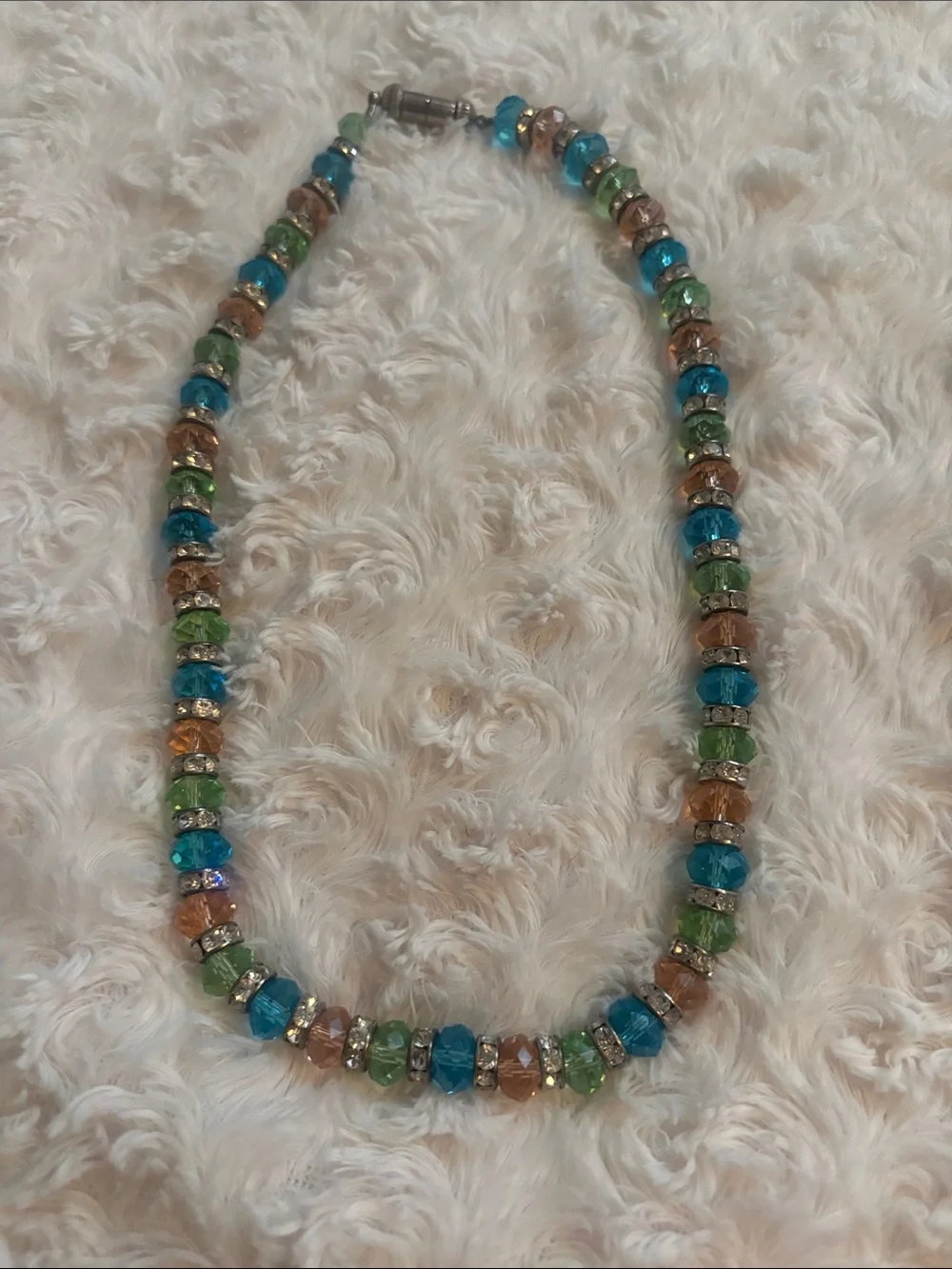 Multicolor Crystal Beaded Necklace - Blue, Green & Amber-pink
